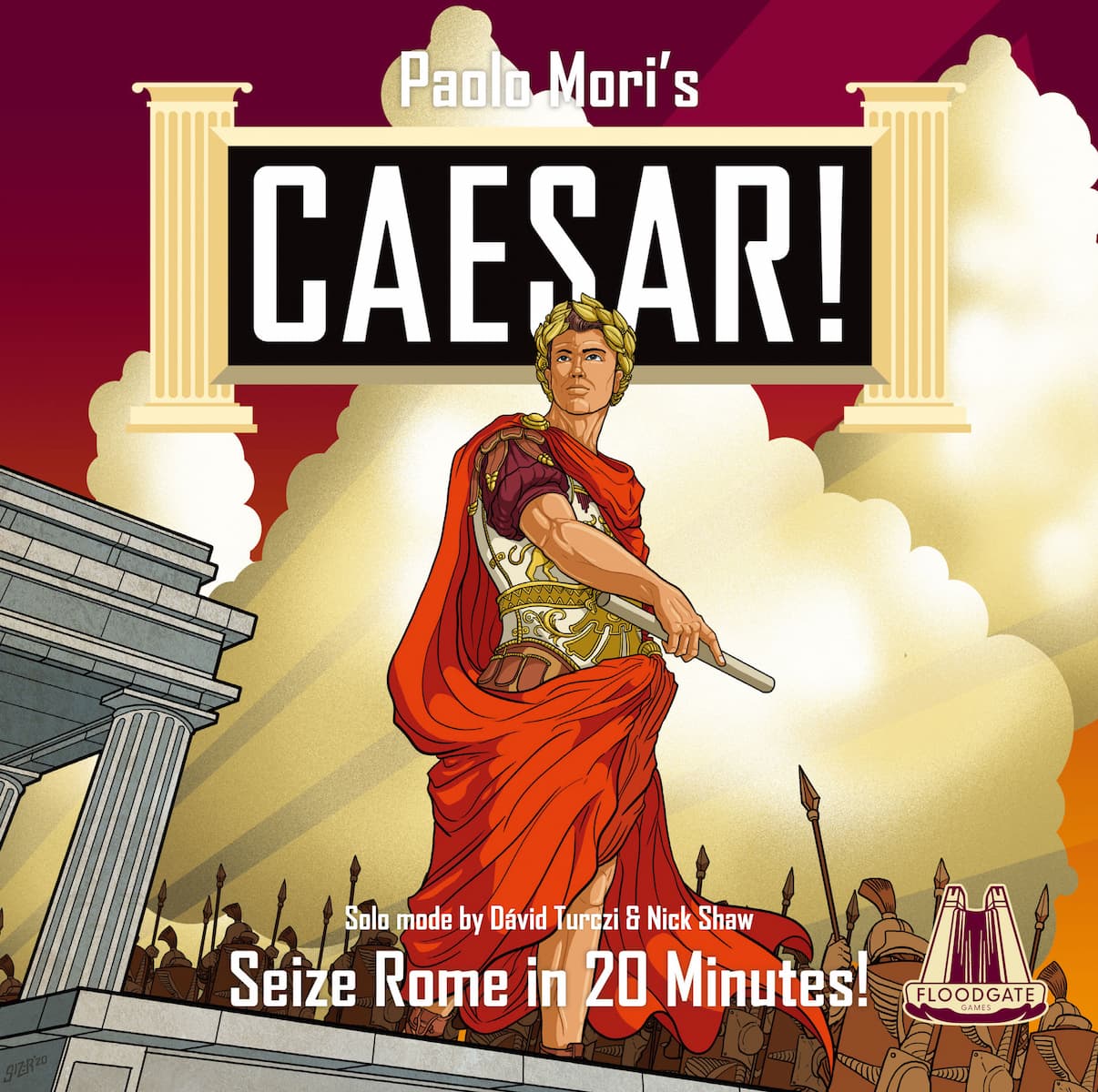Caesar! Seize Rome in 20 Minutes the board game was published by Floodgate Games and the board game manufacturer was Boda Games Manufacturing.